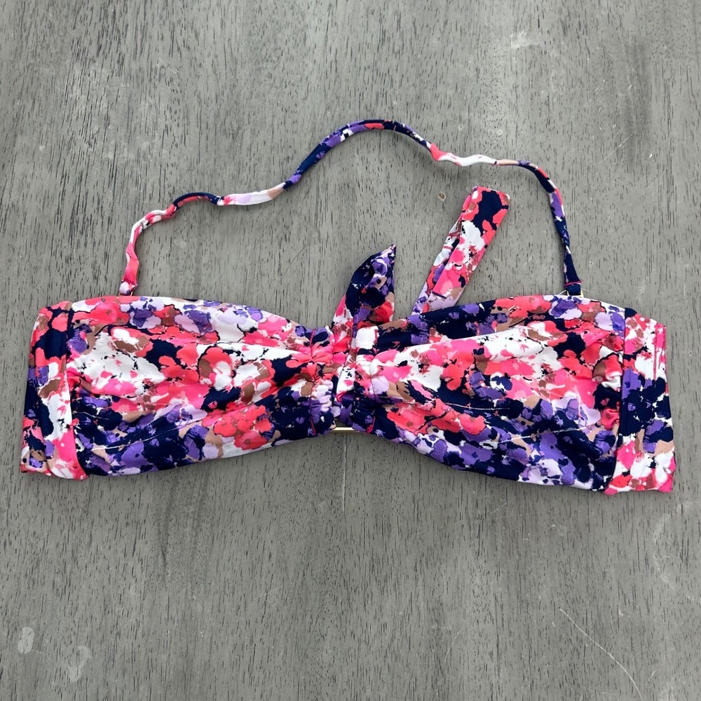 La Blanca Womens Floral Bandeau Bikini Top Pink Purple 4MB6N81M Size S